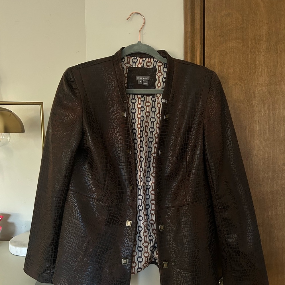 Chic Crocodile-Embossed Brown Blazer
